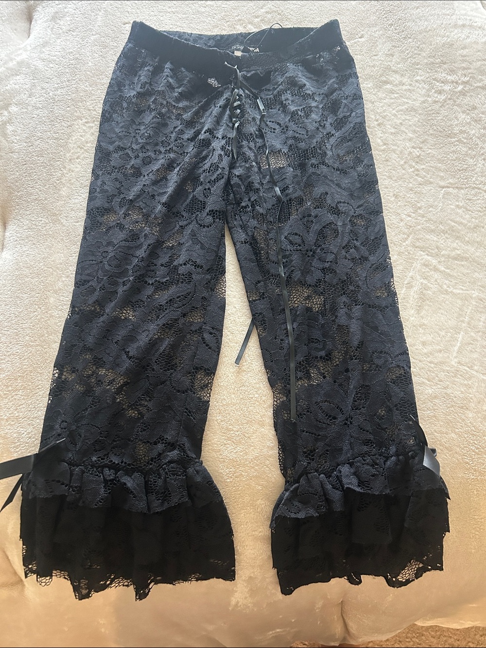 Black Lace Ruffle Lounge Pants